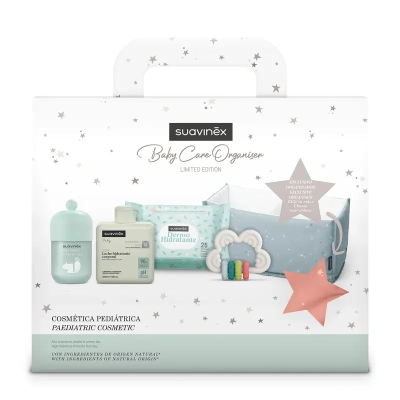 Suavinex Baby Gift Lait pour bébé 300 Ml + Mémoires de Cologne pour bébé 100 Ml + Lingettes + Jouet d'éveil, Rose