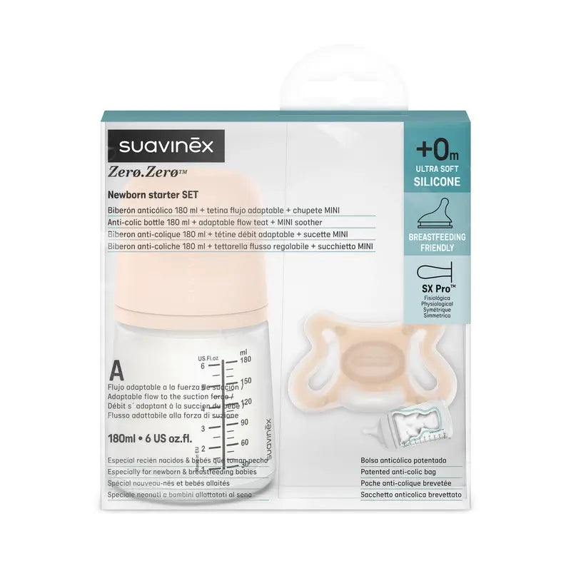 Suavinex Biberon anti-colique + sucette Zéro Zéro. Juste