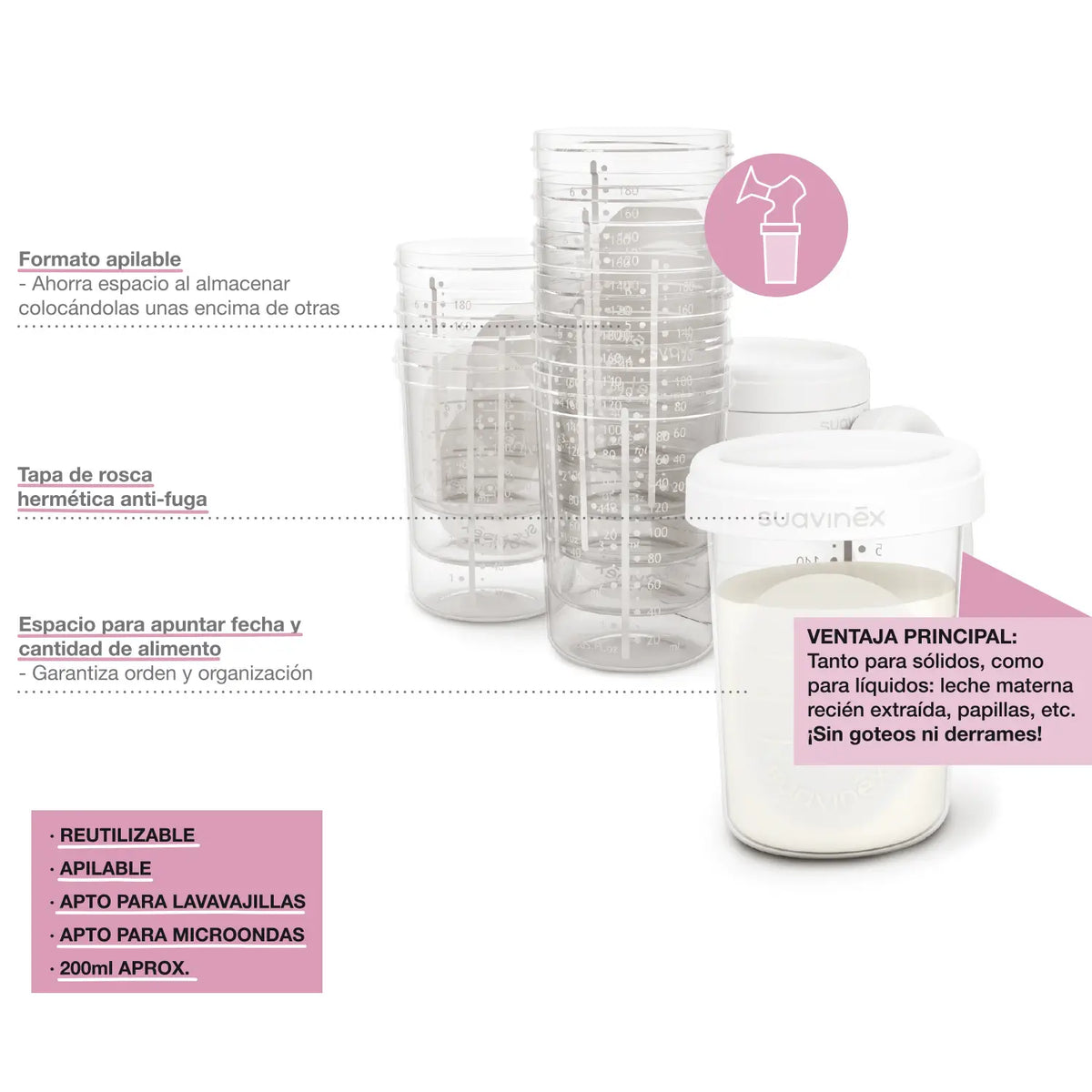 Suavinex Pots de conservation du lait maternel