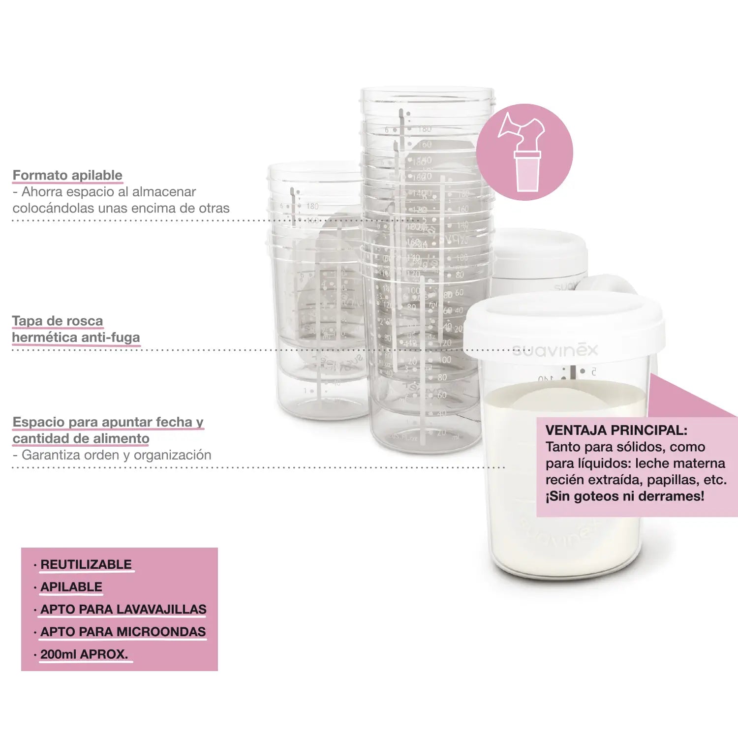Suavinex Pots de conservation du lait maternel