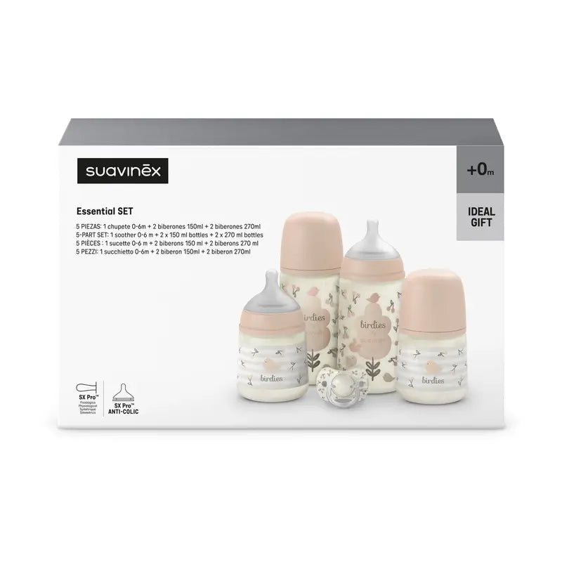 Suavinex Set cadeau biberons et sucettes rose +0M Birdies rose
