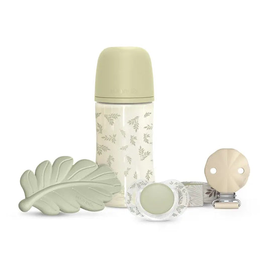 Suavinex Coffret cadeau sucette + tétine + biberon 270 Ml (M) + anneau de dentition, vert