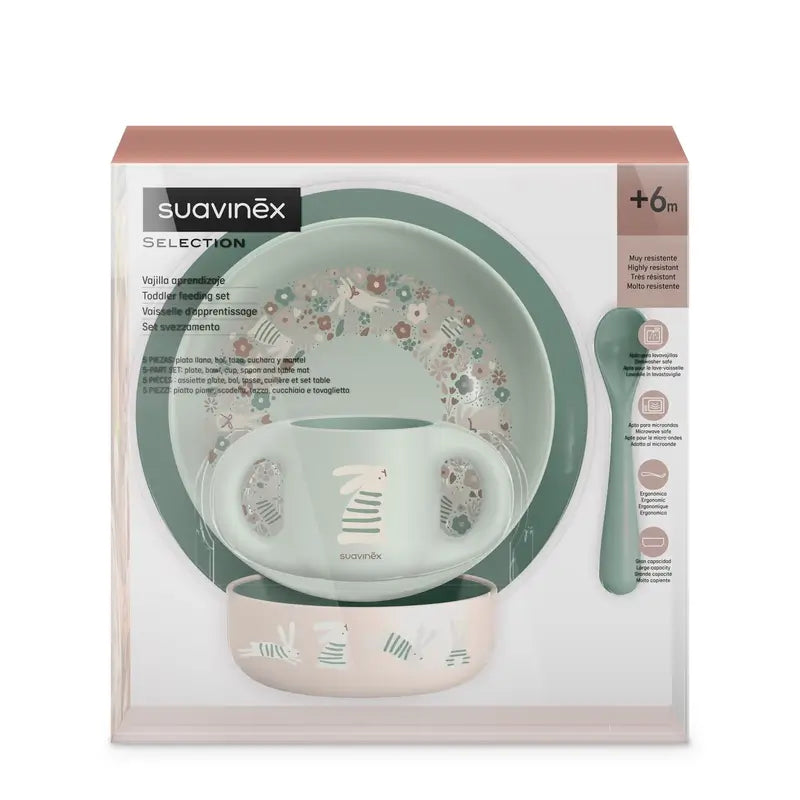 Suavinex Baby Tableware +6 Months, White Green
