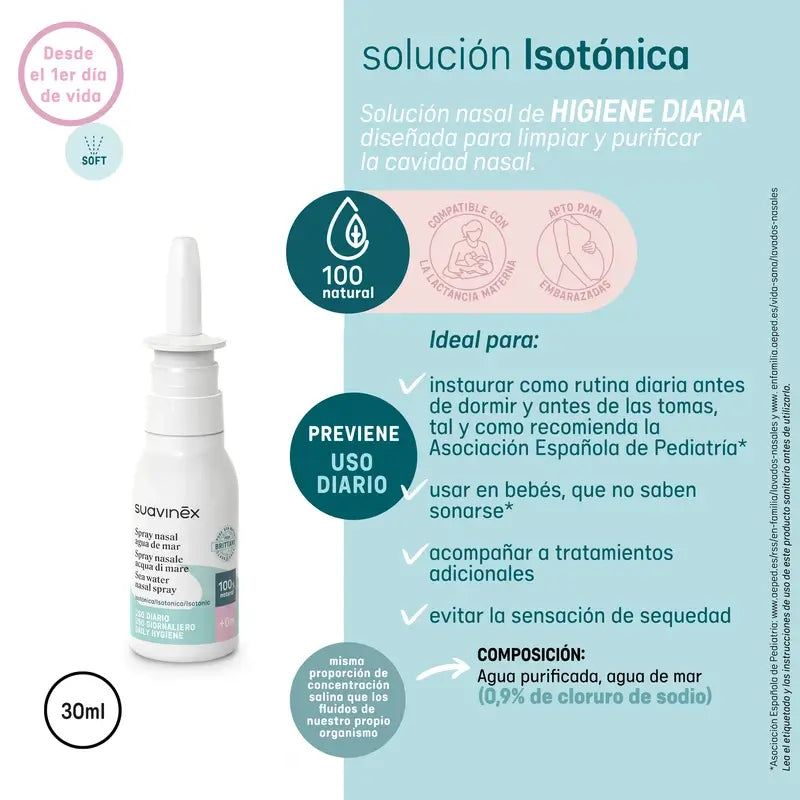 Suavinex Spray nasal isotonique pour bébés +0 mois, 30 ml