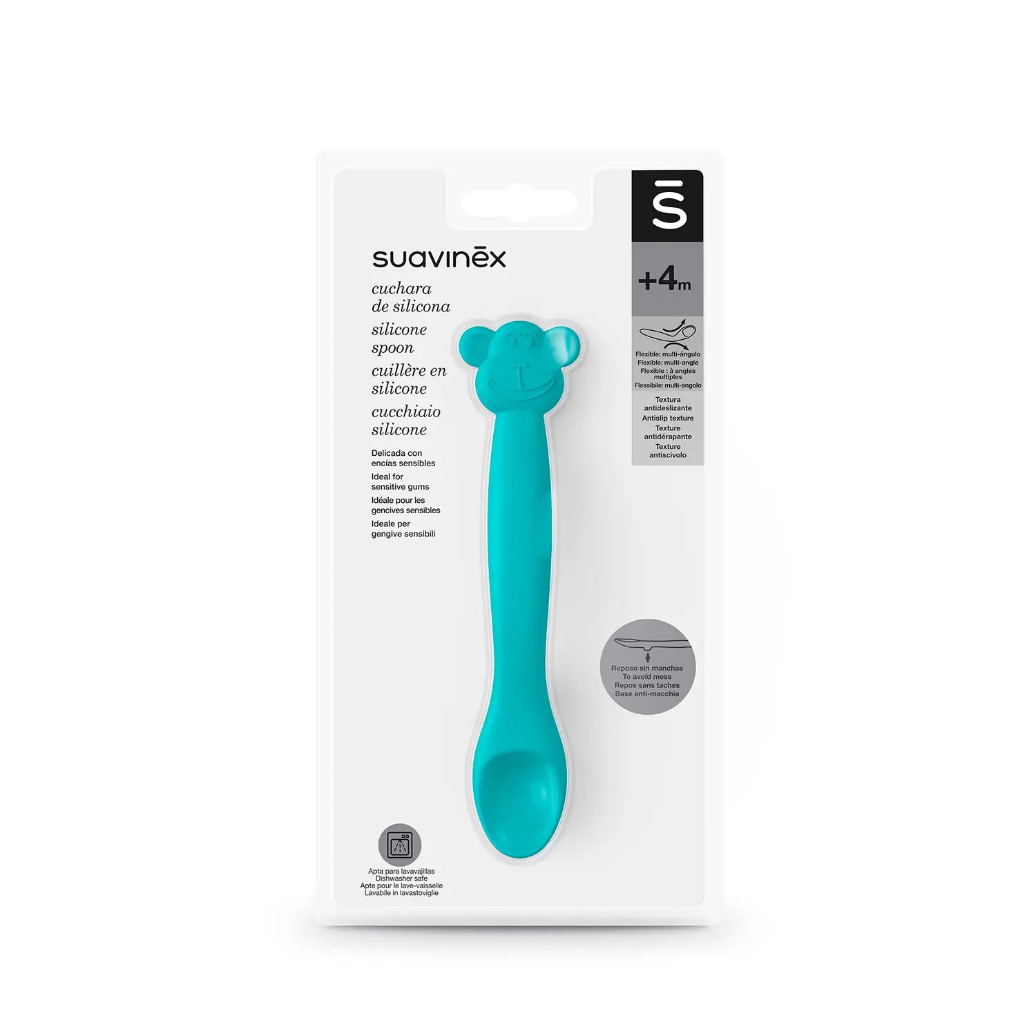 Suavinex Cuillère en Silicone pour Bébé +4 Mois, Couleur Verte