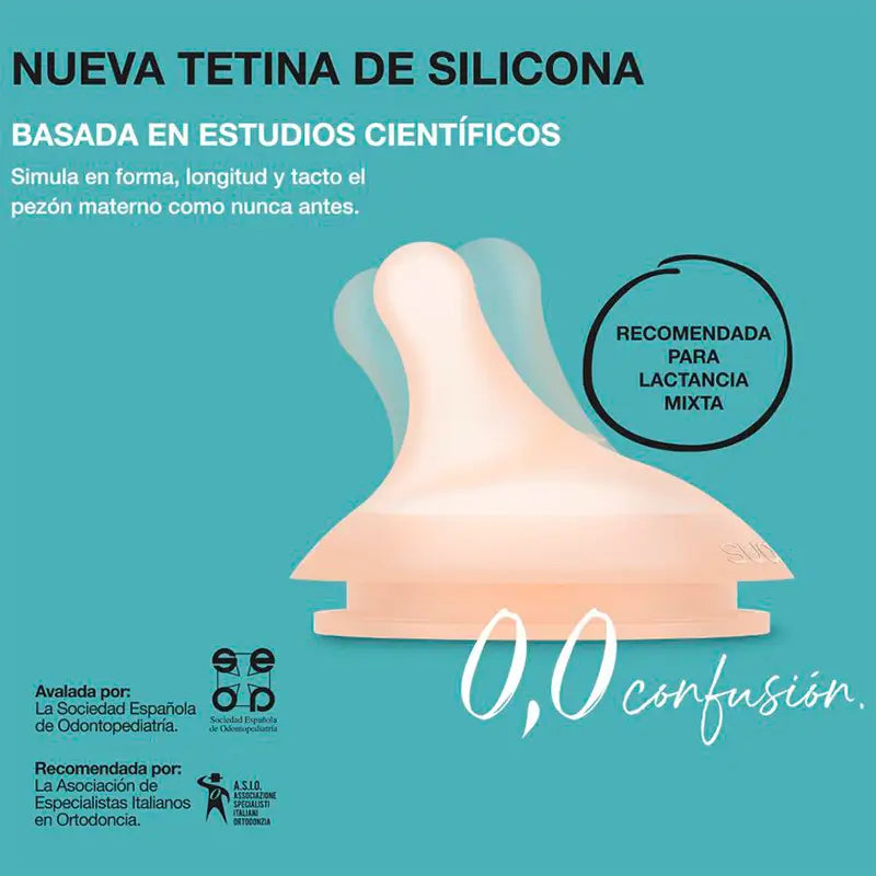 Suavinex Tétine anti-colique M Silicone Flush, 2 unités