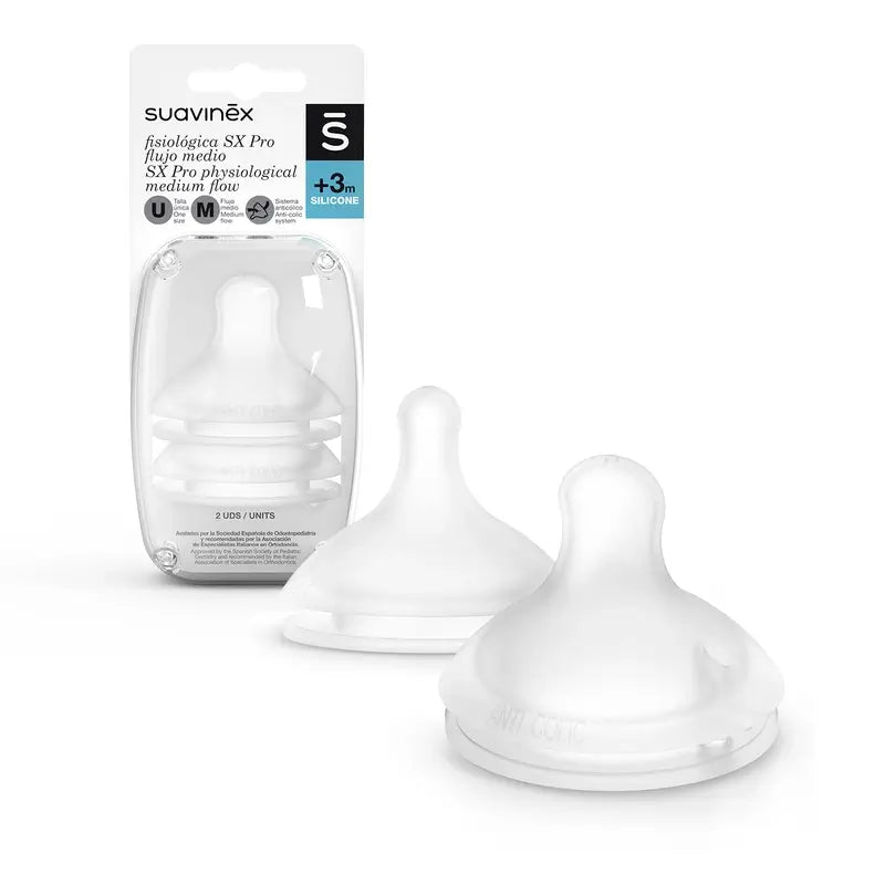 Suavinex 2 paquets de tétines physiologiques Sx Pro Silicone. Débit moyen (M)