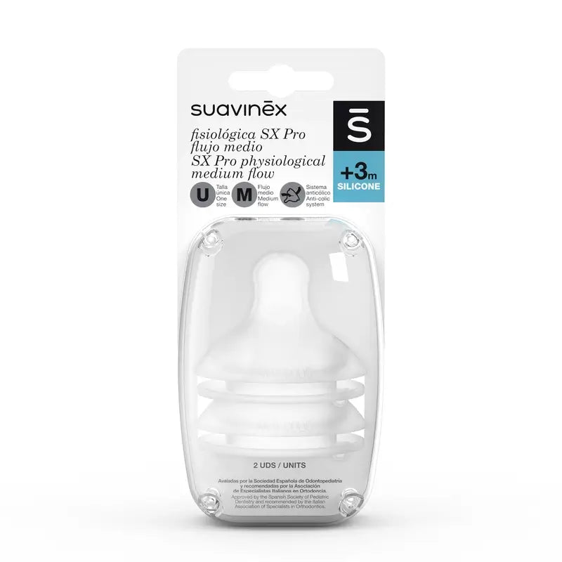 Suavinex 2 paquets de tétines physiologiques Sx Pro Silicone. Débit moyen (M)