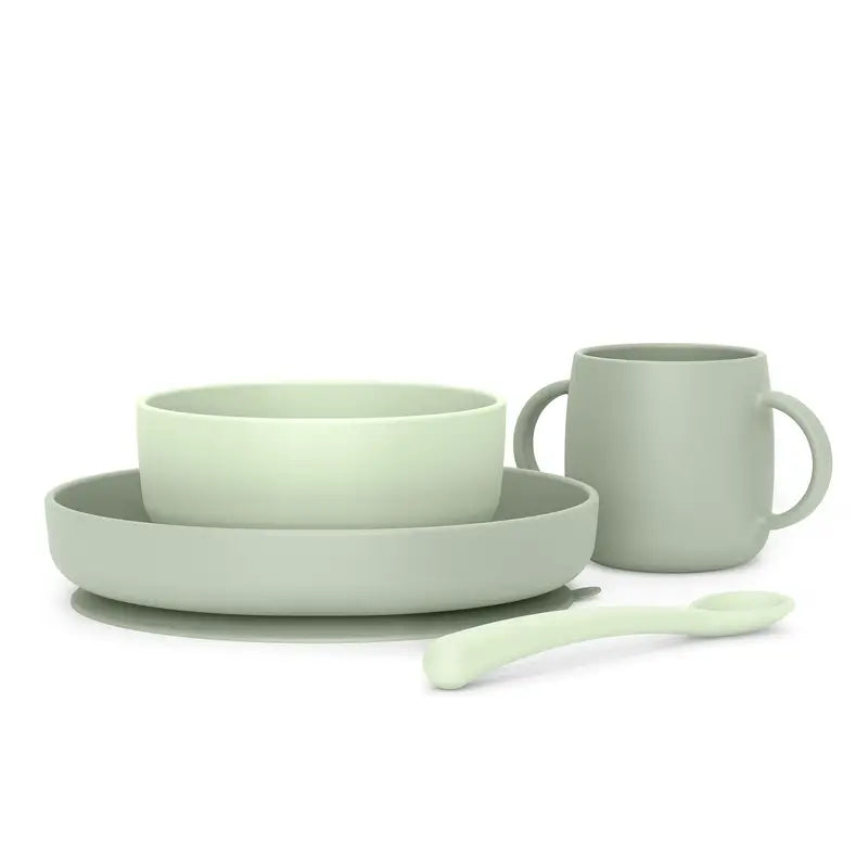 Suavinex Vaisselle en silicone 4 pièces avec ventouse, +4 mois, vert