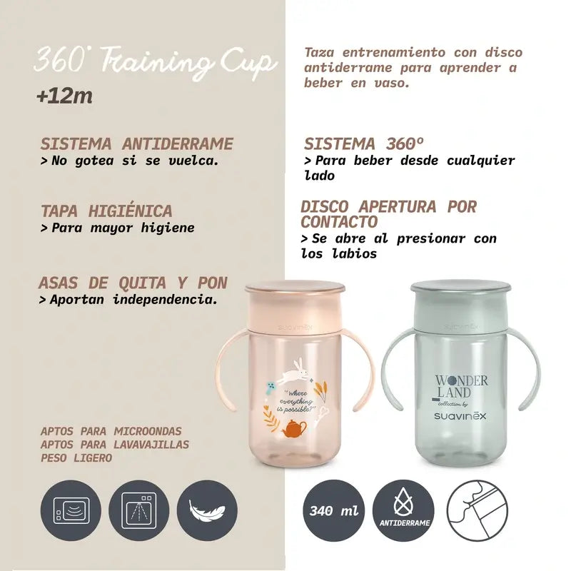 Suavinex 360 Tasse anti-goutte 340 ml, +12 mois, Wonderland Pink