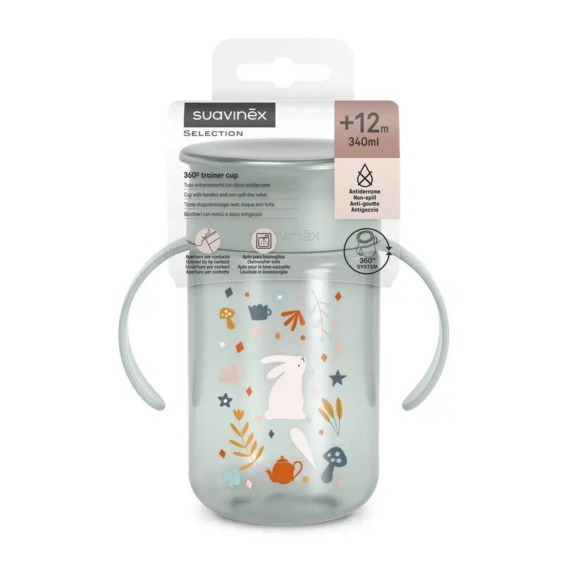 Suavinex 360 Tasse anti-goutte 340 ml, +12 mois, Wonderland Green