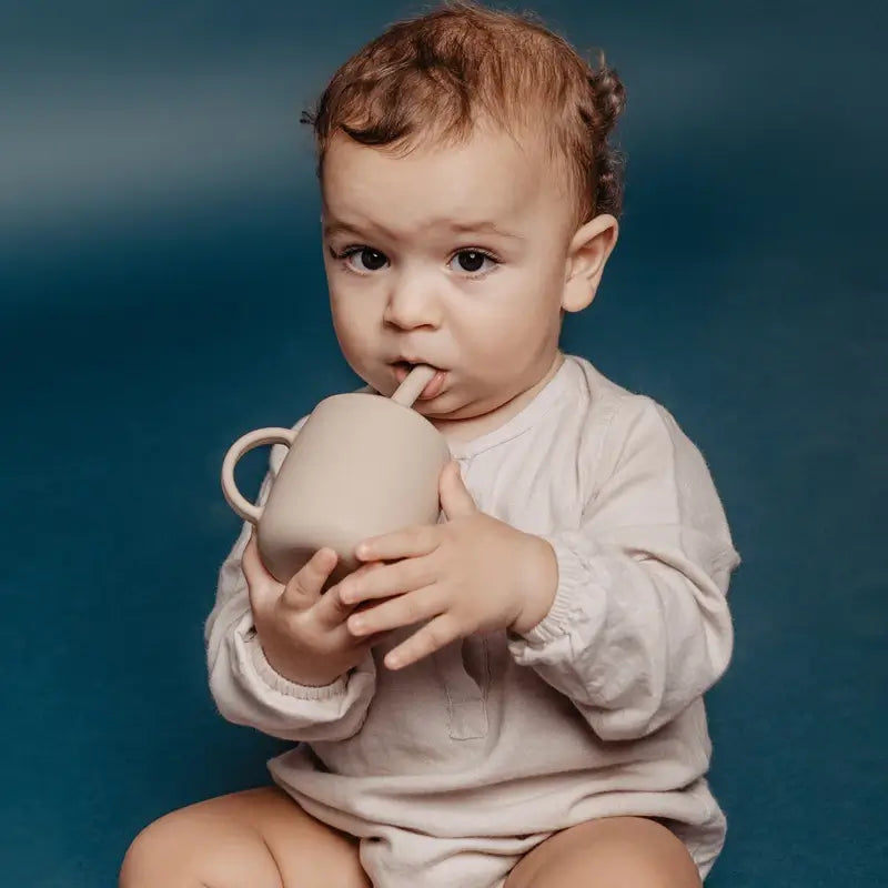 Suavinex Tasse d'apprentissage 3-en-1 en silicone, +6 mois, Beige