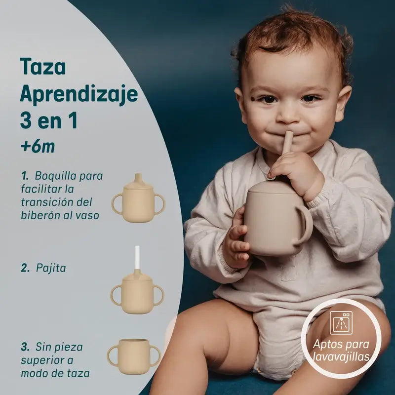 Suavinex Tasse d'apprentissage 3-en-1 en silicone, +6 mois, rose