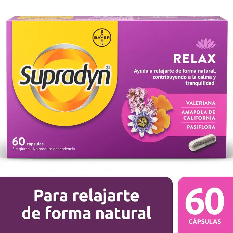 Supradyn Relax, Calme et Tranquillité avec Passiflore et Valériane, 60 Capsules