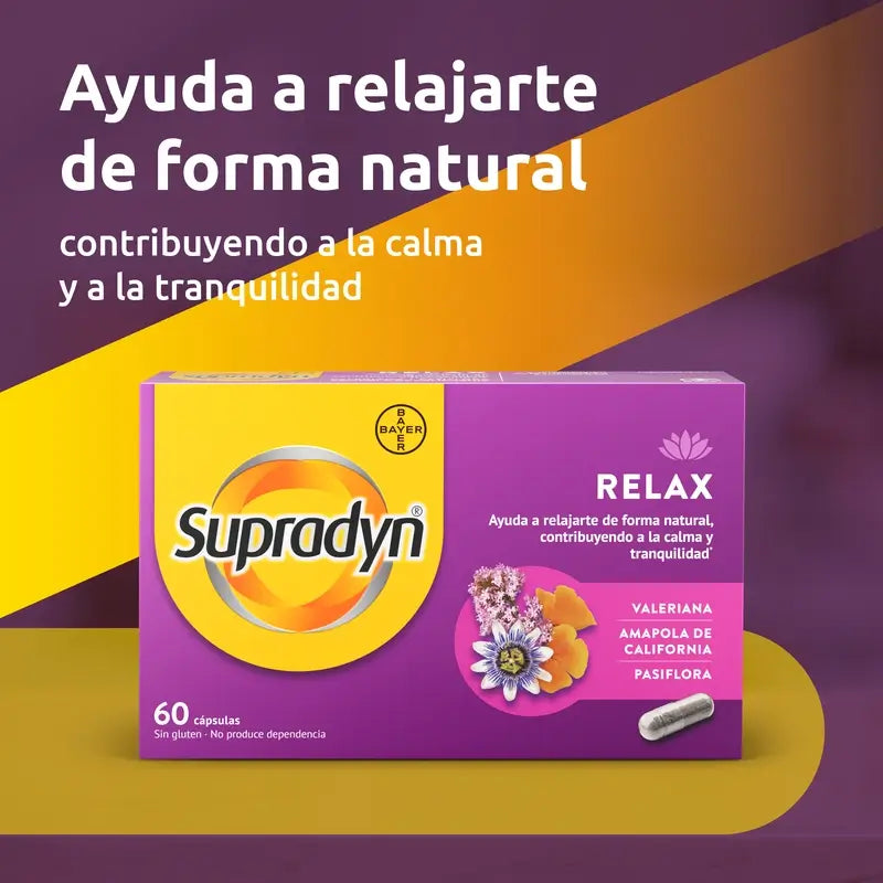 Supradyn Relax, Calme et Tranquillité avec Passiflore et Valériane, 60 Capsules