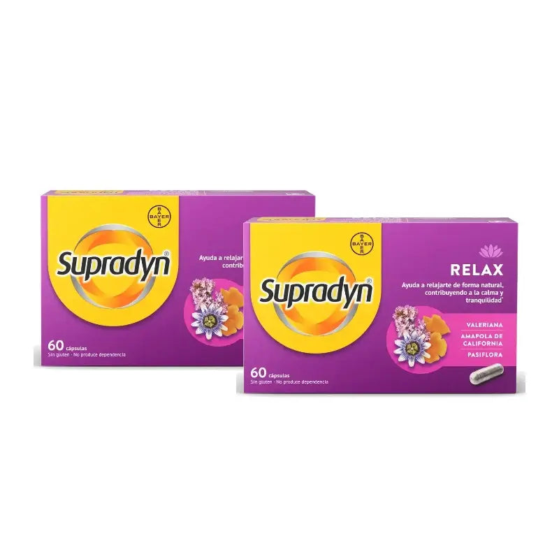 Supradyn Relax, apaisement et sérénité grâce à la passiflore et à la valériane, lot de 2 x 60 gélules