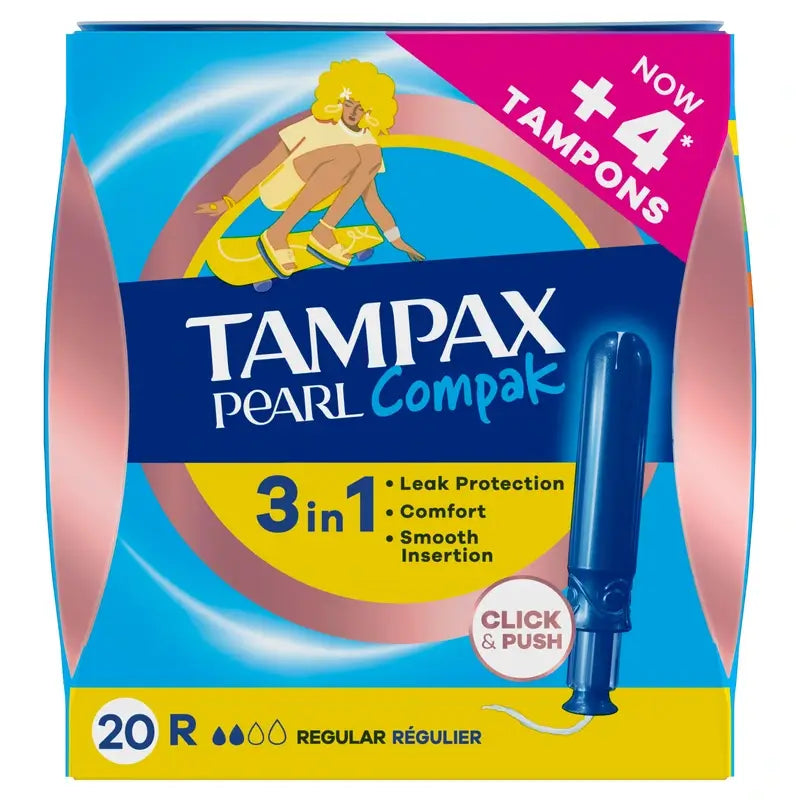 Tampax Pearl Compak Tampons réguliers avec applicateur, 20 unités