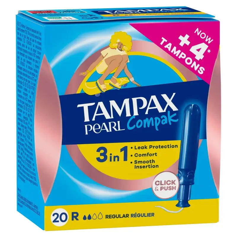 Tampax Pearl Compak Tampons réguliers avec applicateur, 20 unités