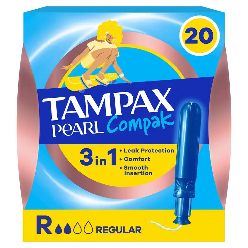 Tampax Pearl Compak Tampons réguliers avec applicateur, 20 unités