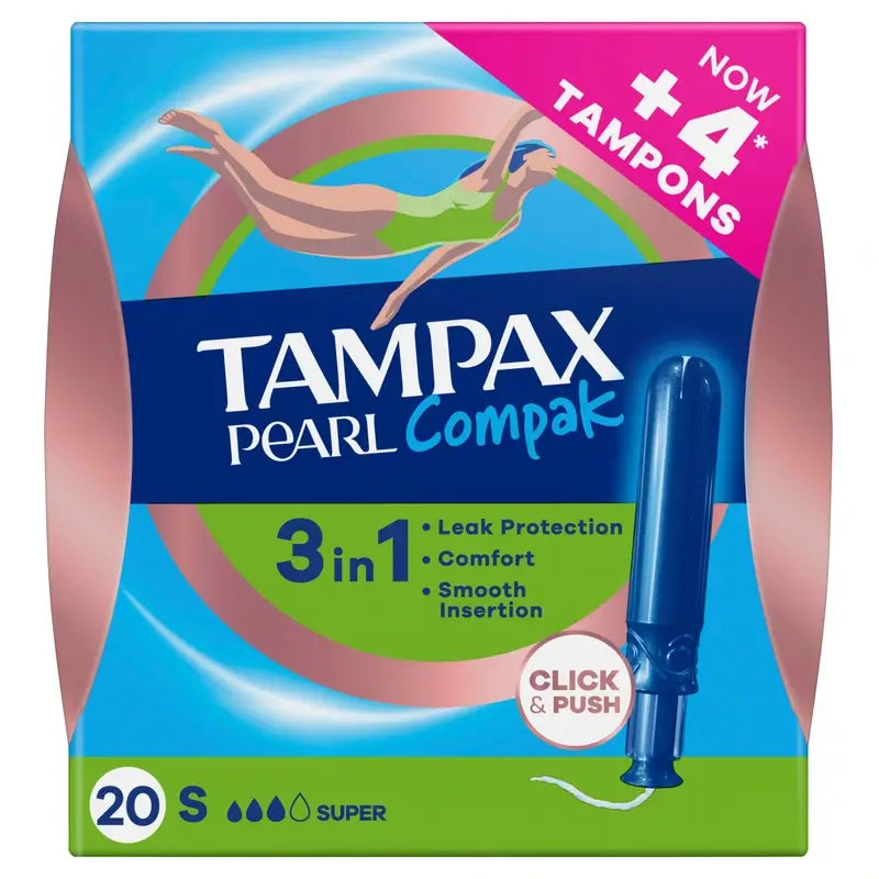 Tampax Pearl Compak Super Tampons Avec Applicateur, 20 Unités