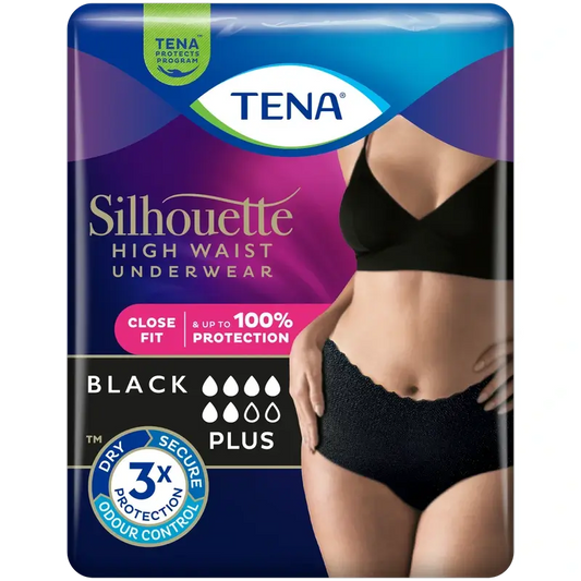 Tena Silhouette Noir Taille Haute Moyenne , 9 unités