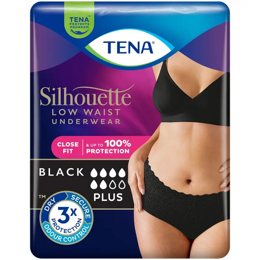 Tena Silhouette Noir Taille Basse Moyenne , 12 unités