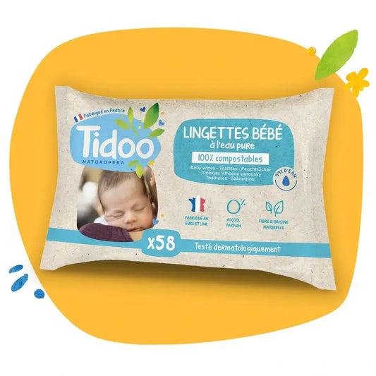 Tidoo Lingettes à l'eau non parfumées, 58 pcs.