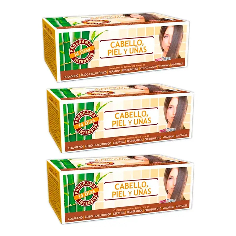 Tongil Nutriorgans Cheveux, Peau et Ongles, Pack 3 x 10 Ml x 14 flacons