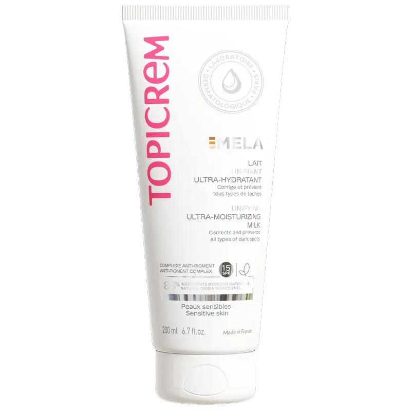 Topicrem Mela Lait corporel unifiant ultra-hydratant Spf15, 200 ml