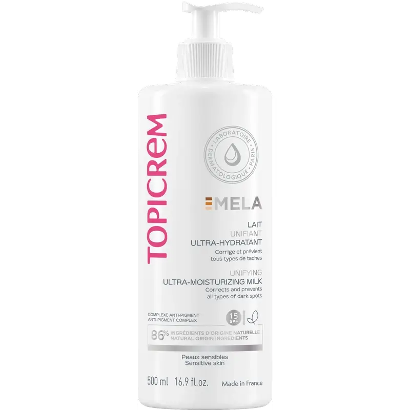 Topicrem Mela Lait corporel unifiant ultra-hydratant, spf15 500 ml