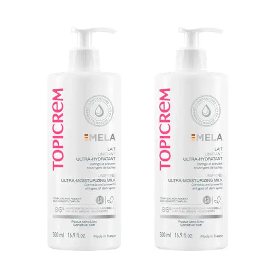 Topicrem Mela Lait corporel ultra-hydratant , spf15 , Pack 2 x 500 ml