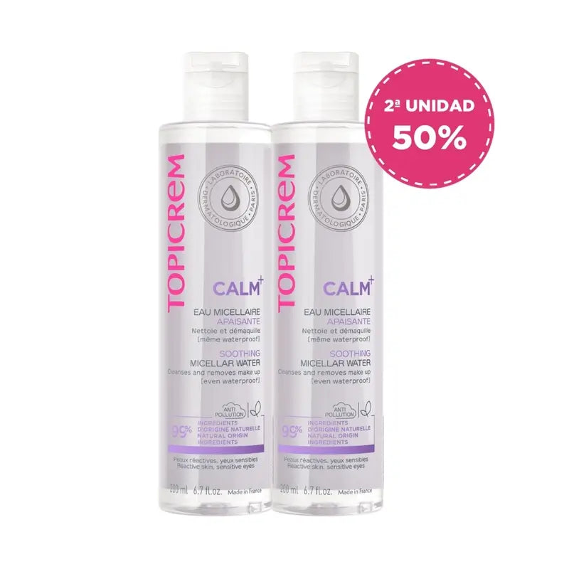 Topicrem Pack Duo Eau micellaire Calm+ 200 Ml 2ème unité 50%.