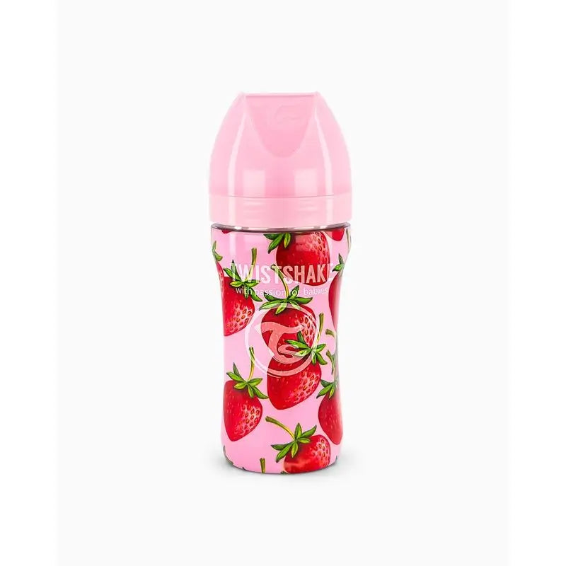 Twistshake Strawberry Steel Anti-Colic Bottle, 330 ml