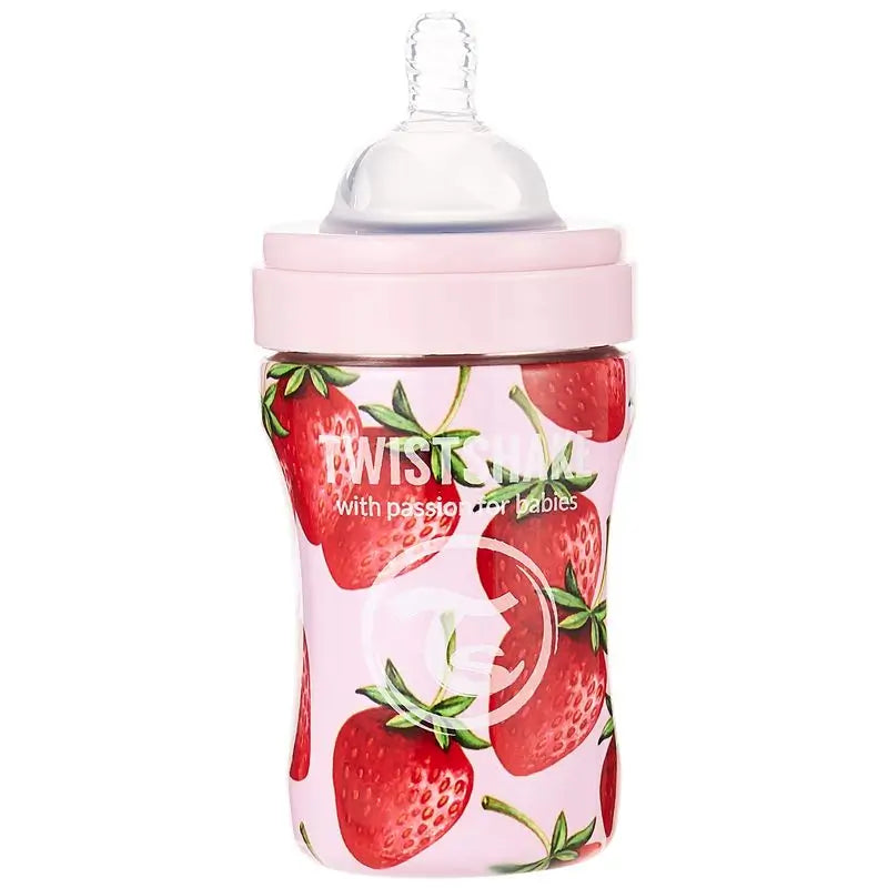 Twistshake Anti Colic Bottle Steel Strawberry, 260 ml