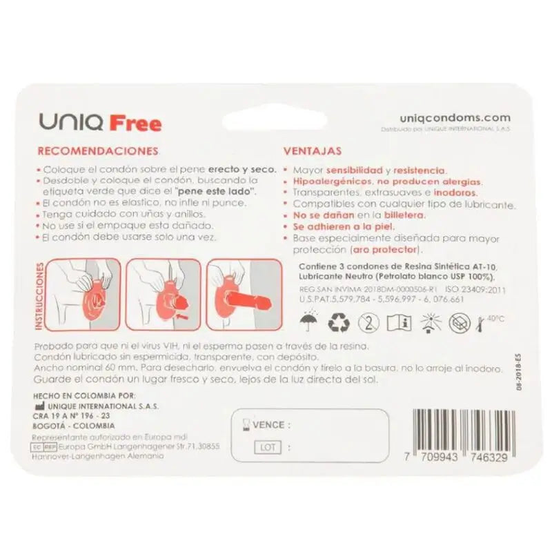 Préservatifs sans latex Uniq Free avec anneau de protection 3 unités