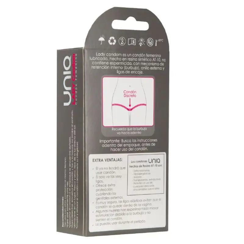 Uniq Lady Condoms Préservatifs féminins sans latex avec porte-jarretelles 3 unités