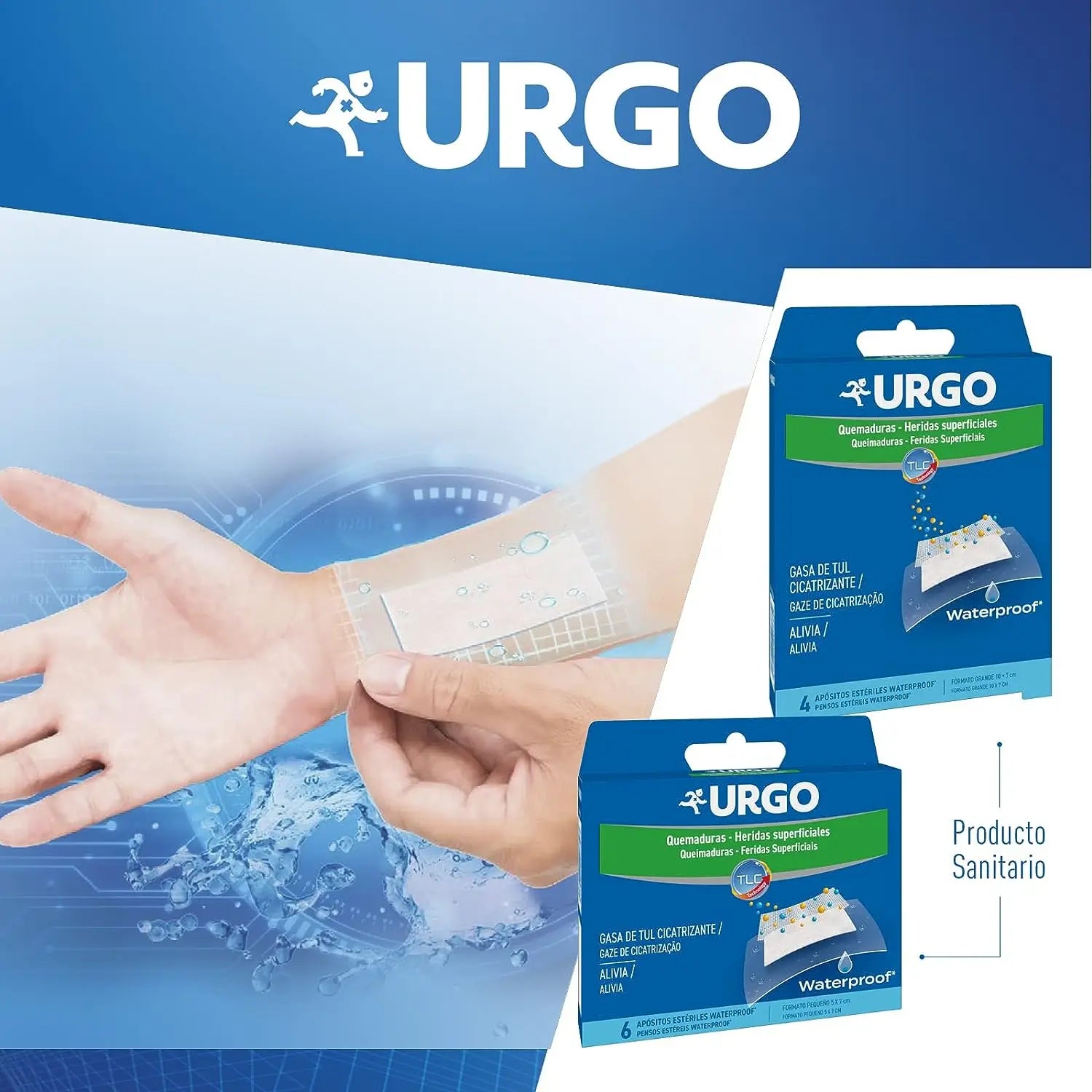 Urgo Pansements imperméables pour brûlures et plaies, 10 X 7 cm