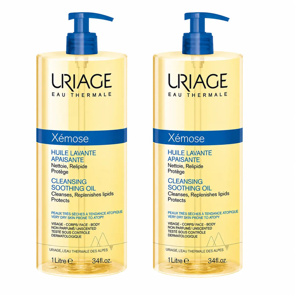 Uriage Xemose C8+ Huile démaquillante anti-démangeaisons 1 000 ml, lot de 2