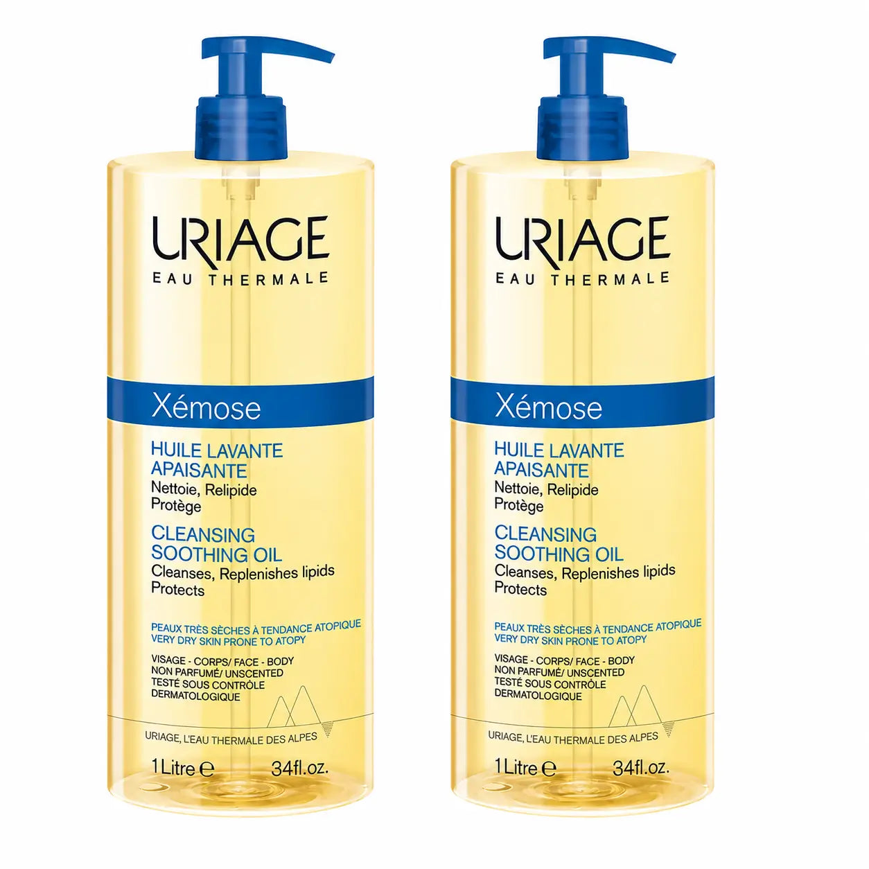 Uriage Xemose C8+ Huile démaquillante anti-démangeaisons 1 000 ml, lot de 2