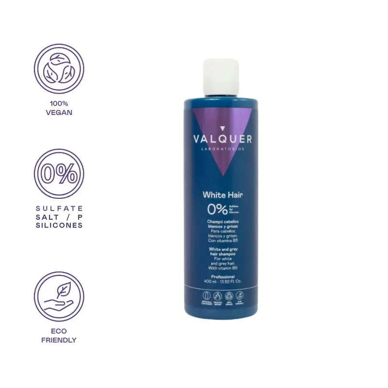 Valquer Hair Care Shampooing pour cheveux blancs et gris, 400 ml
