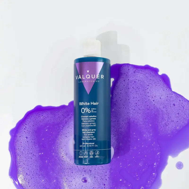 Valquer Hair Care Shampooing pour cheveux blancs et gris, 400 ml