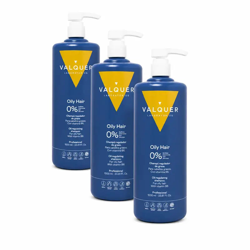 Valquer Hair Care Shampooing régulateur de graisse, paquet de 3 x 1000 ml