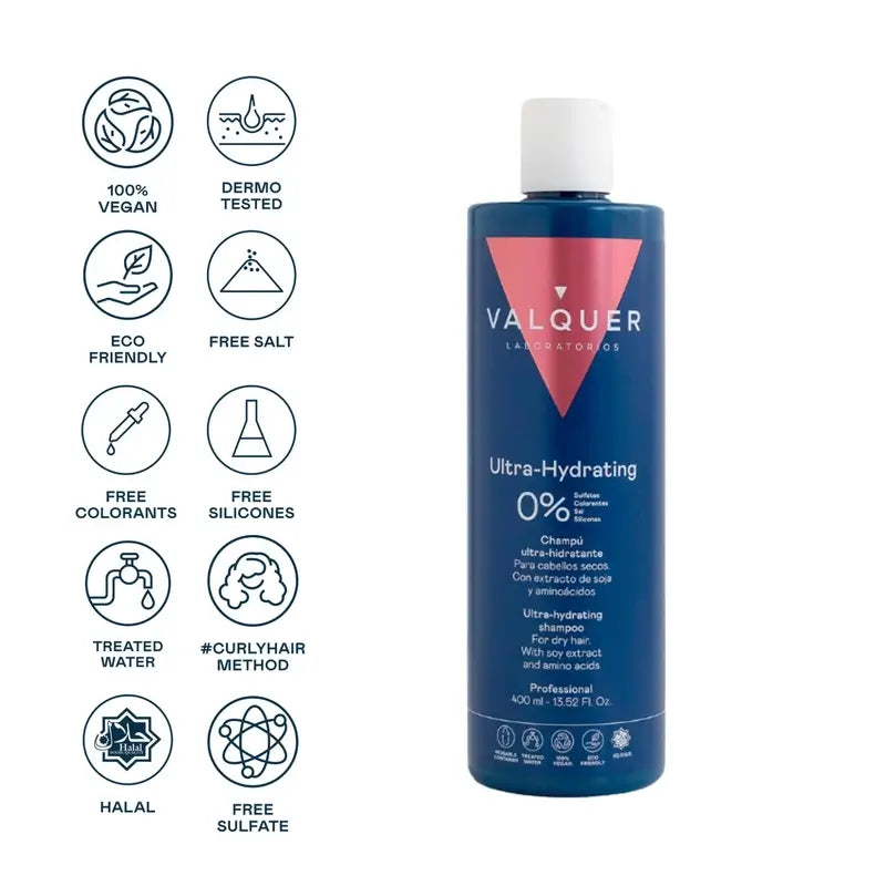 Valquer Hair Care Shampooing ultra hydratant, cheveux secs, 400 ml