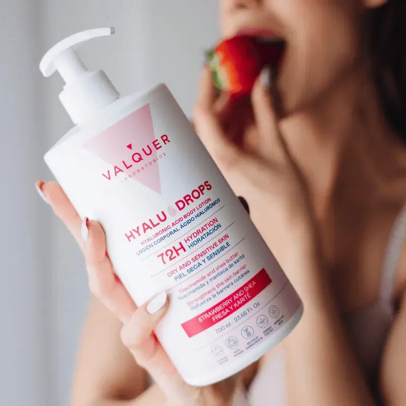 Valquer Hyaludrops Lotion corporelle à la fraise et au karité, 72 h d'hydratation, 700 ml