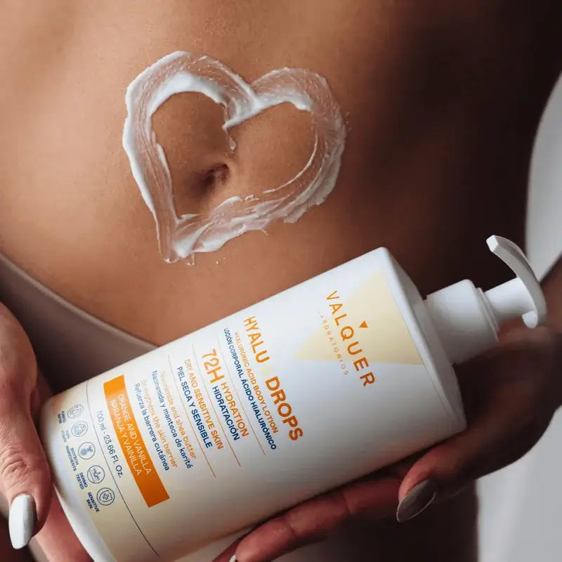 Valquer Hyaludrops Lotion corporelle à l'orange et à la vanille, hydratation 72 h, 700 ml