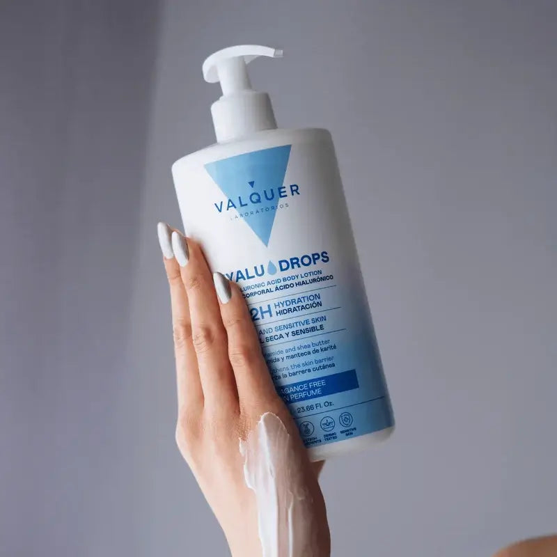 Valquer Hyaludrops Lotion corporelle sans parfum, hydratation 72 h, 700 ml