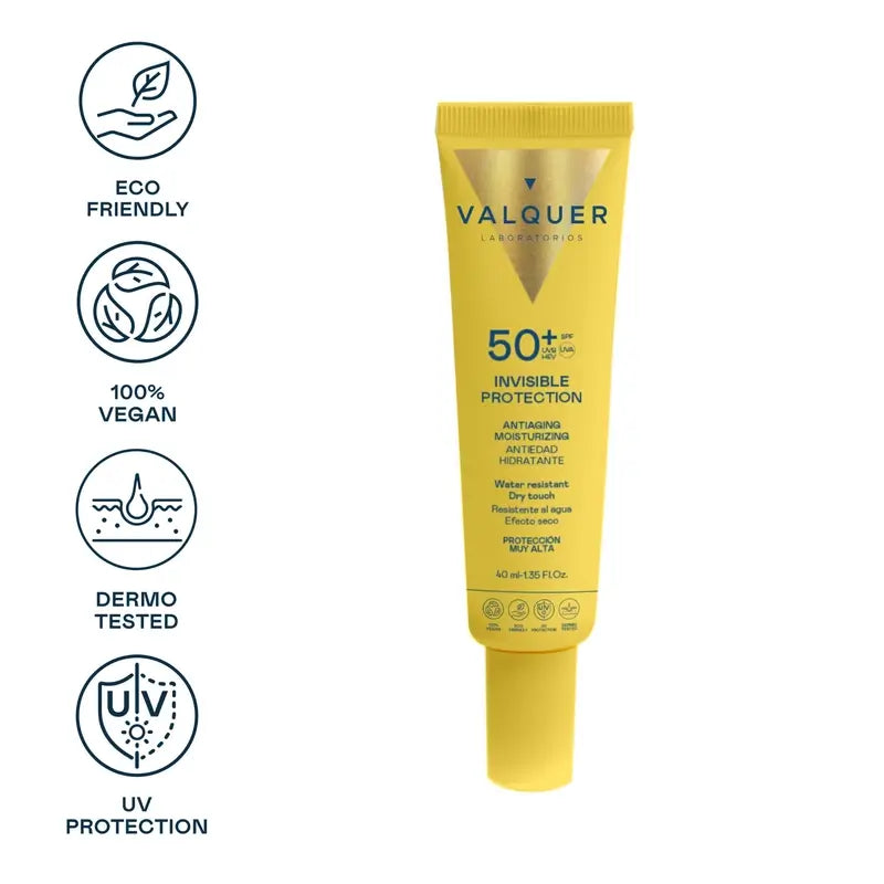 Valquer Sunscreen Crème solaire pour le visage 50+ Protection invisible, 40 ml
