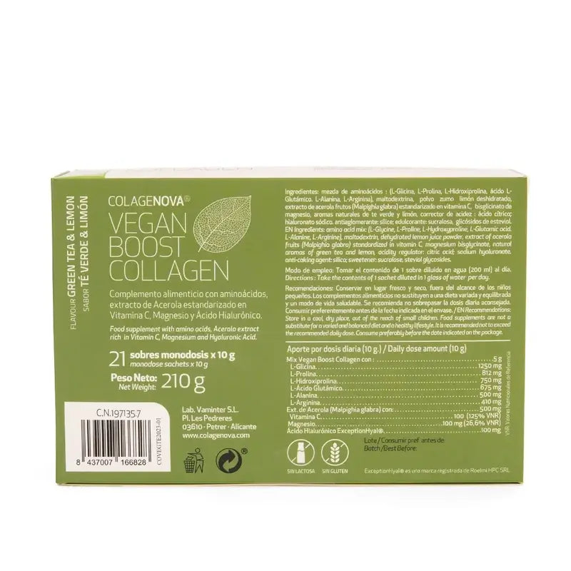 Colagenova Vegan Boost Thé Vert + Citron, 21 Enveloppes