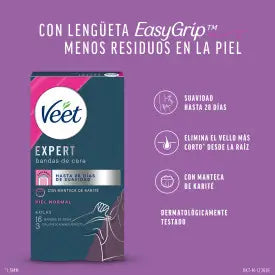 Veet Expert Bandes de cire froide dépilatoire pour les aisselles, 16 bandes