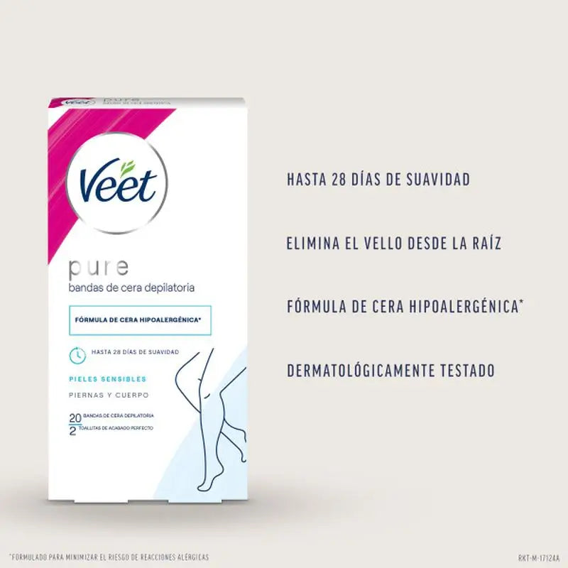Veet Pure Cold Wax Body & Legs Sensitive Skin, 20 unités